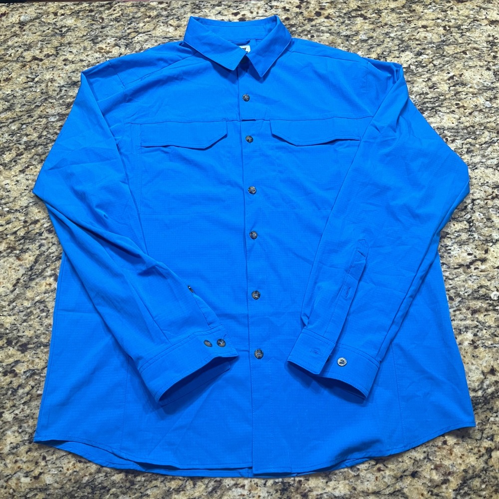 Outdoor Ventures Mens Blue Ripstop Long Sleeve Hiking Fishing Shirt Large‎ L